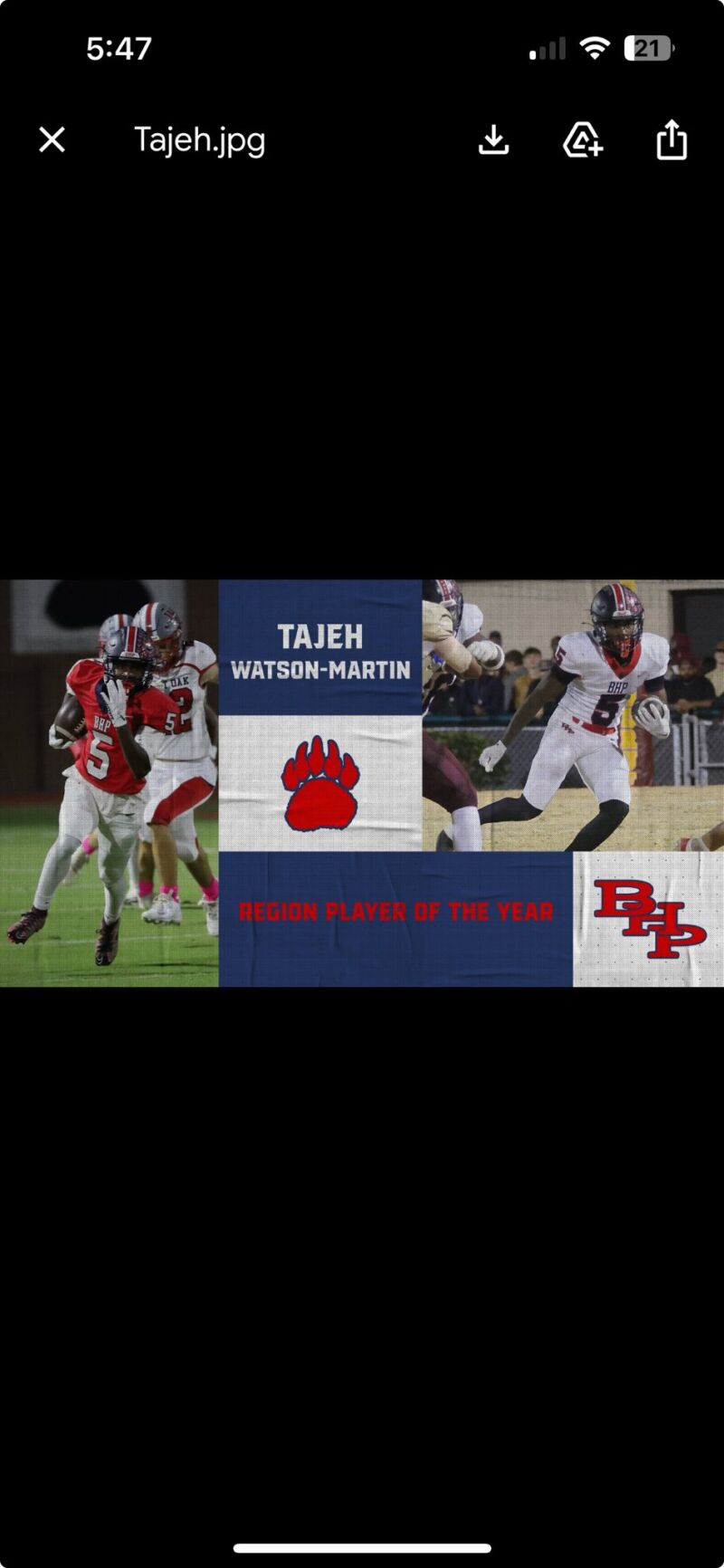 Image for the Tweet beginning: ⁦@BHP_Football⁩ Region Player of the